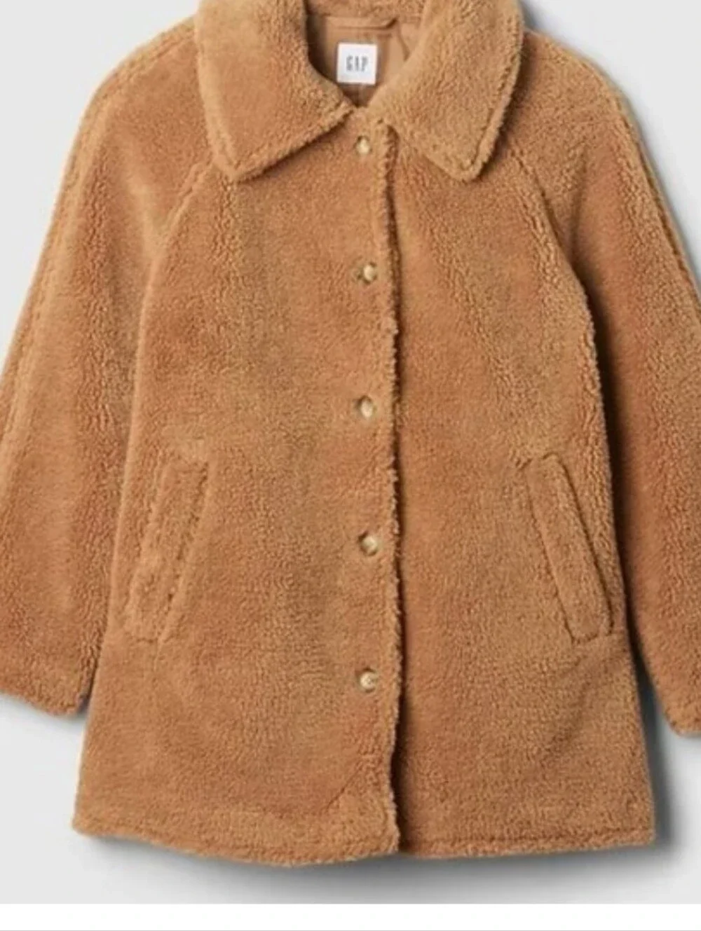 GAP Women's Sherpa Coat in Blonfe - Cozy Oversized Button Jacket, Size Large
